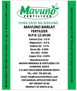 MAVUNO WHEAT/BARLEY FERTILIZER N:P:K 12:34:00