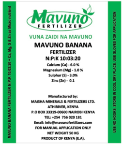 MAVUNO BANANA FERTILIZER N:P:K 10:03:20