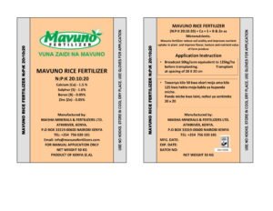 MAVUNO RICE FERTILIZERN:P:K 20:10:10