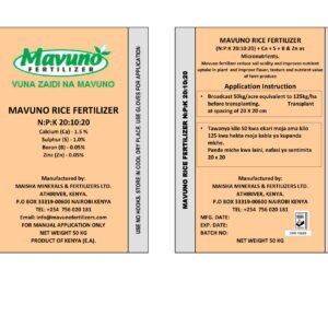 <br>MAVUNO RICE FERTILIZER </br><br>N:P:K 20:10:20</br>